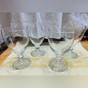 Anchor Hocking Set of Bubble foot clear crystal water goblets. 1950’s. Mint!